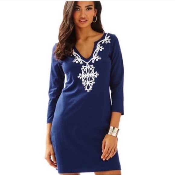 Lilly Pulitzer Navy Blue Embroidered Marina Shift Dress - Picture 4 of 10
